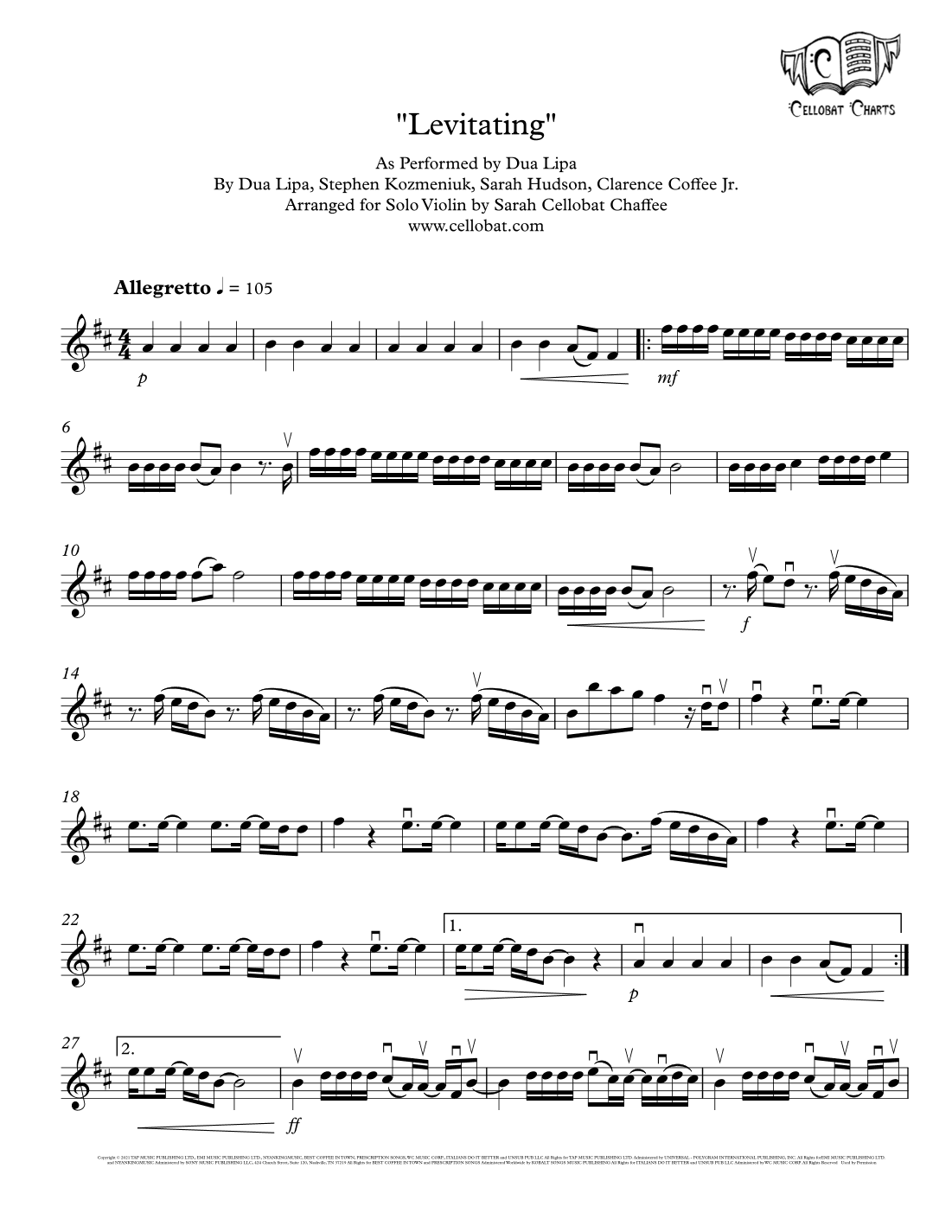 Levitating (arr. Sarah Cellobat Chaffee)