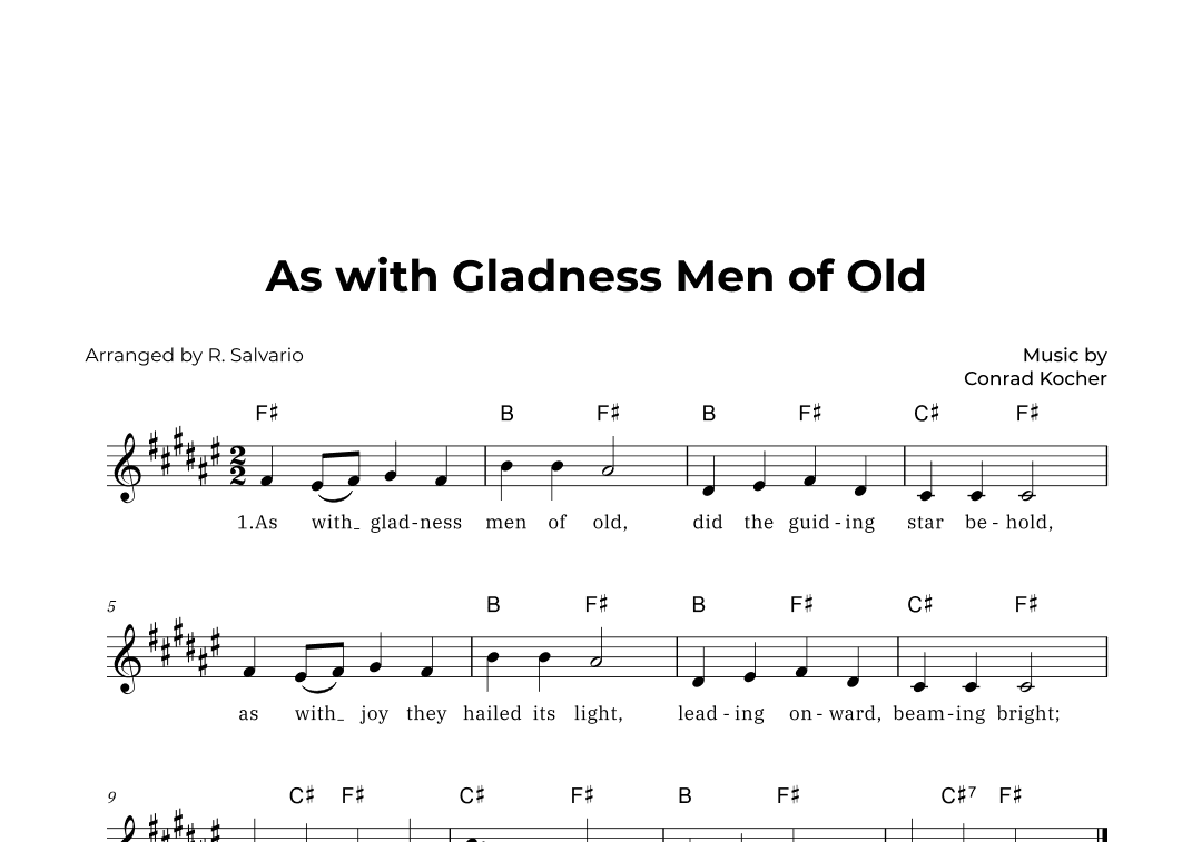 As with Gladness Men of Old (Key of F-Sharp Major) (arr. R. Salvario)