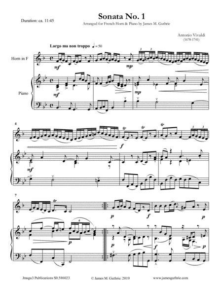 Vivaldi: Sonata No. 1 for French Horn & Piano (arr. James M. Guthrie)