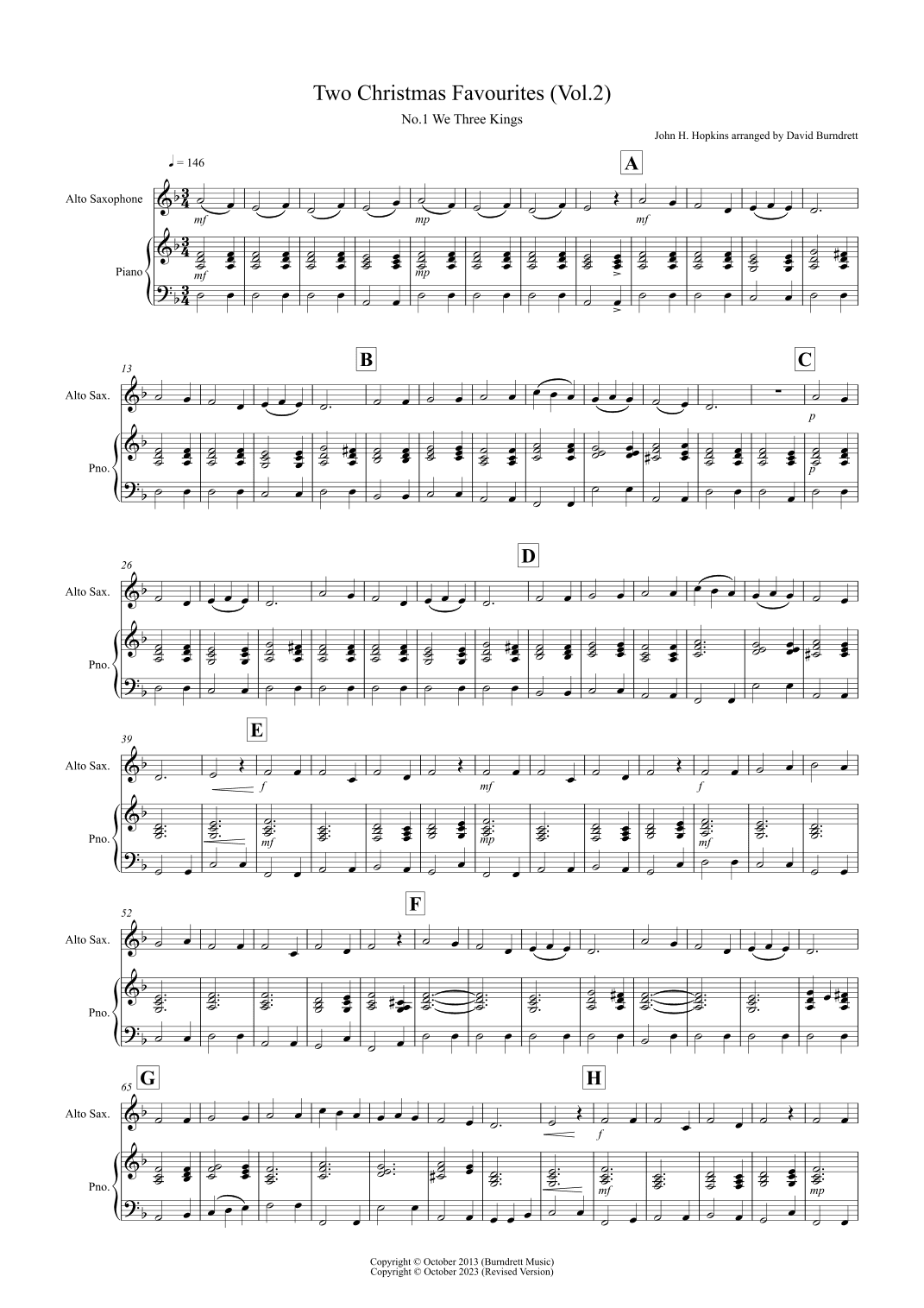 2 Christmas Favourites for Alto Saxophone and Piano (volume two) (arr. David Burndrett)