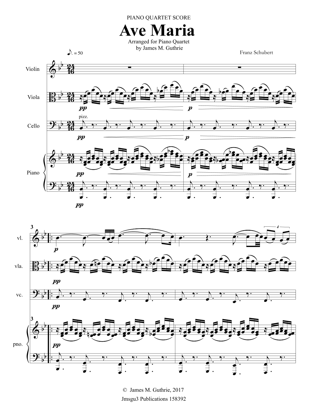 Schubert: Ave Maria for Piano Quartet (arr. James M. Guthrie, ASCAP)