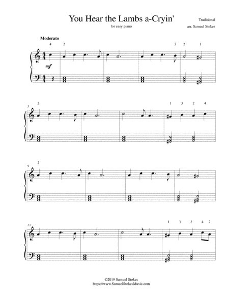 You Hear the Lambs a-Cryin' - for easy piano (arr. Samuel Stokes)
