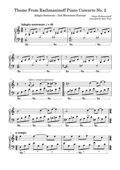 Theme from Rachmaninoff Piano Concerto No. 2 - Adagio Sostenuto - 2nd Movement Excerpt (Easy) (arr. Quoc Tran)