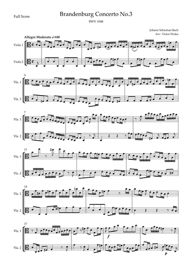 Brandenburg Concerto No. 3 in G major, BWV 1048 1st Mov. (J.S. Bach) for Viola Duo (arr. Victor Drake)