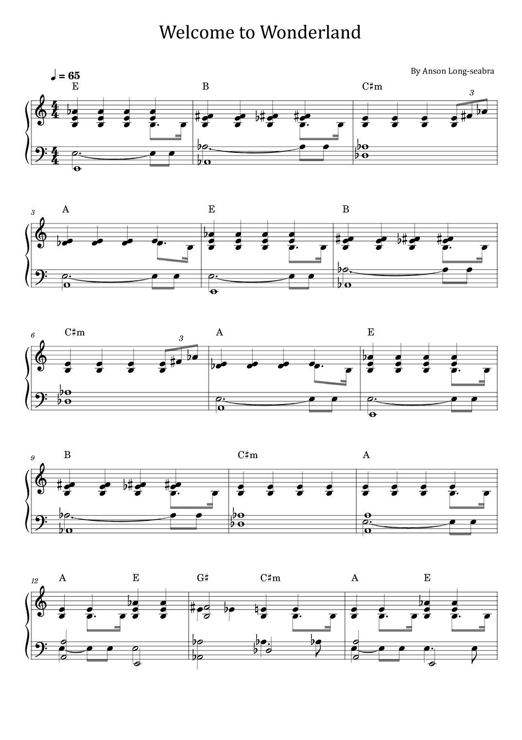 Welcome To Wonderland (arr. poon)