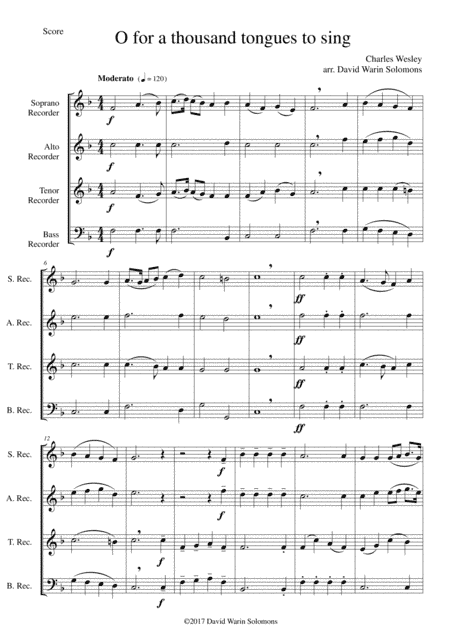 7 Songs of Glory for recorder quartet (arr. David Warin Solomons)