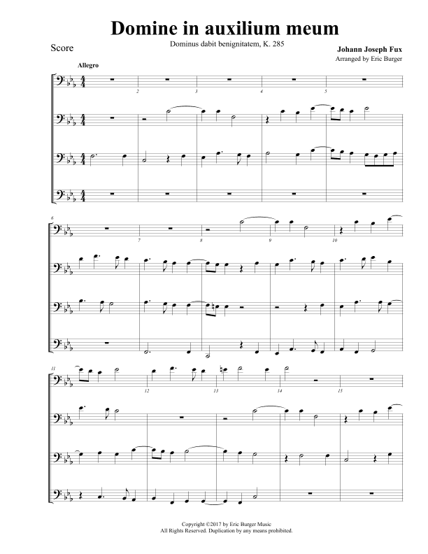 Domine in auxilium meum for Trombone or Low Brass Quartet (arr. Eric Burger Music)