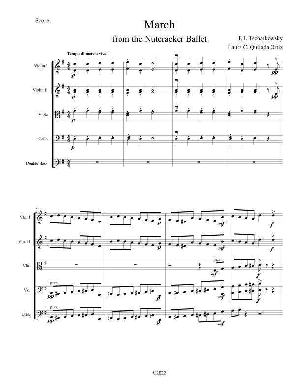 March, from The Nutcracker Ballet. String Orchestra, intermediate. Score & Parts. (arr. Laura C. Quijada Ortíz)