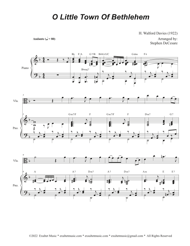 O Little Town Of Bethlehem (Viola solo and Piano) (arr. Stephen DeCesare)
