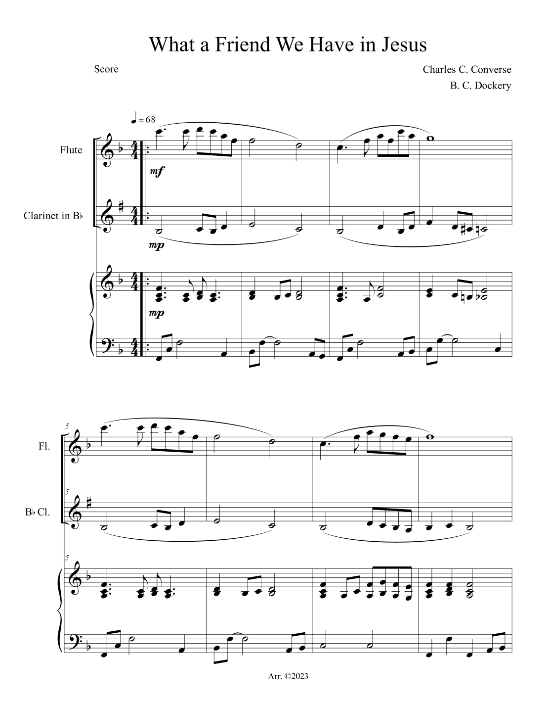 What a Friend We Have in Jesus (Flute and Clarinet Duet with Piano Accompaniment) (arr. B. C. Dockery)