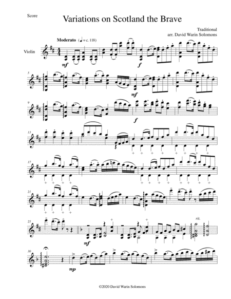 Variations on Scotland the Brave for violin solo (arr. David Warin Solomons)