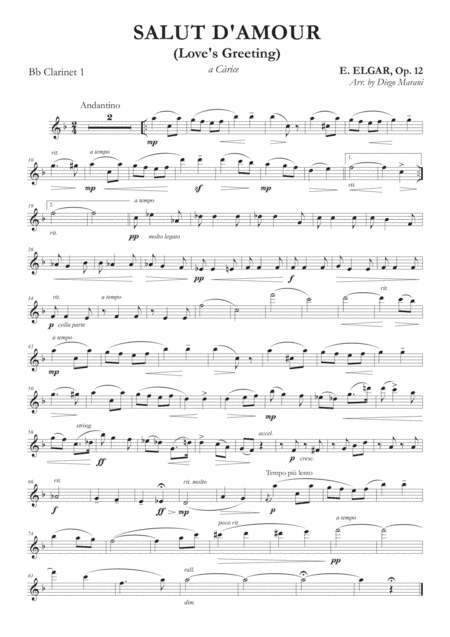 Salut d'Amour (Love's Greeting) for Clarinet Quartet (arr. Diego Marani)