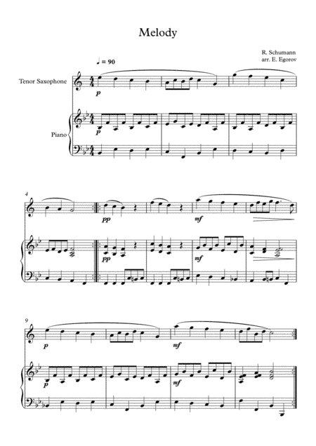 Melody, Robert Schumann, For Tenor Saxophone & Piano (arr. Eugene Egorov)