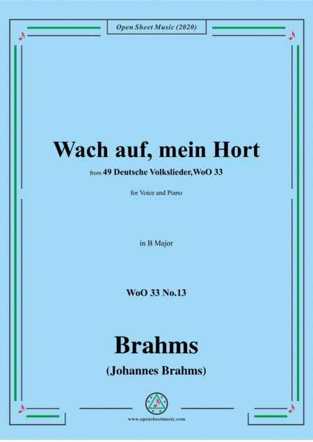 Brahms-Wach auf,mein Hort,WoO 33 No.13,in B Major,for Voice and Piano (arr. MSM)