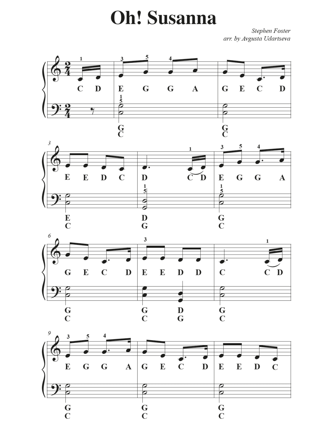 Oh! Susanna -  Easy Piano (arr. Avgusta Udartseva)