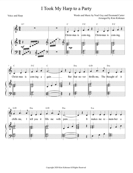 I Took My Harp to a Party sung by Gracie Fields arranged for harp and voice (low key) (arr. Kim Kirkman)