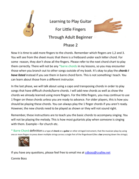 Basic Guitar Lessons for Little Fingers thru Teens/Adults - Phase 2 only