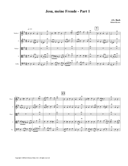 Jesu, meine Freude - Part 1, by J.S. Bach for String Quintet (arr. Richard Byrnes)