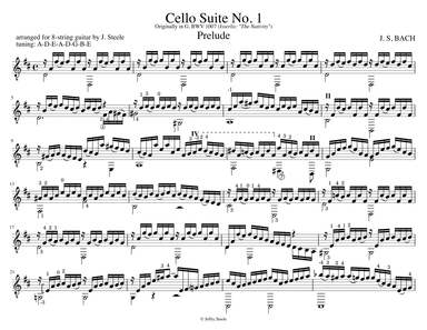 Cello Suite No. 1, BWV 1007, arranged for 8-string guitar (arr. Jeffry Steele)