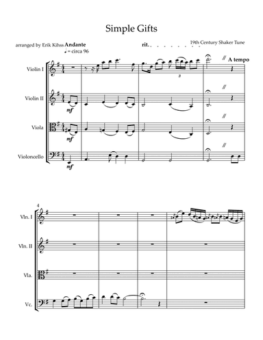 Simple Gifts (for String Quartet) (arr. Erik Kihss)