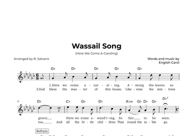 Wassail Song (Here We Come A-Caroling) - Key of G-Flat Major (arr. R. Salvario)