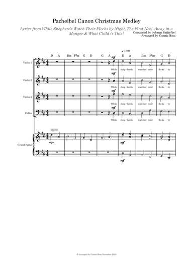 Pachelbel Canon with optional Christmas Medley lyrics strings quartet and piano (arr. Connie Boss)