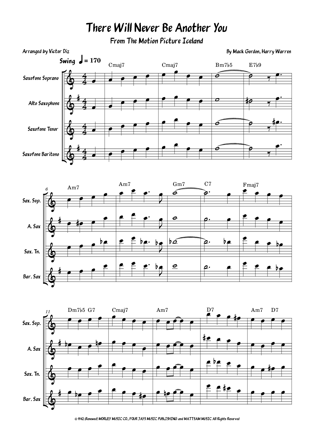 There Will Never Be Another You (arr. Víctor Diz)