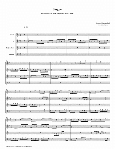 Fugue 12 from Well-Tempered Clavier, Book 2 (Double Reed Quartet) (arr. Richard Byrnes)
