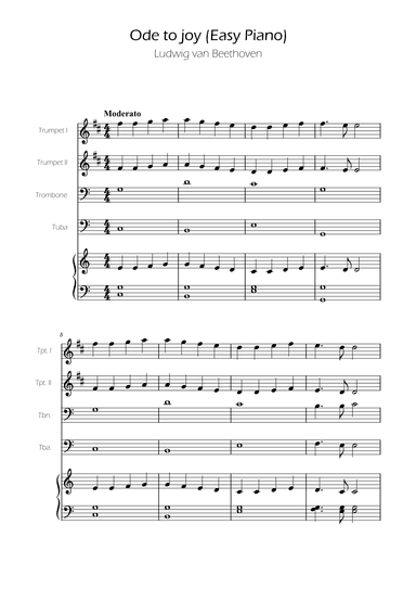 Ode To Joy - Easy Brass Quartet w/ piano accompaniment (arr. Ygor Nunes)