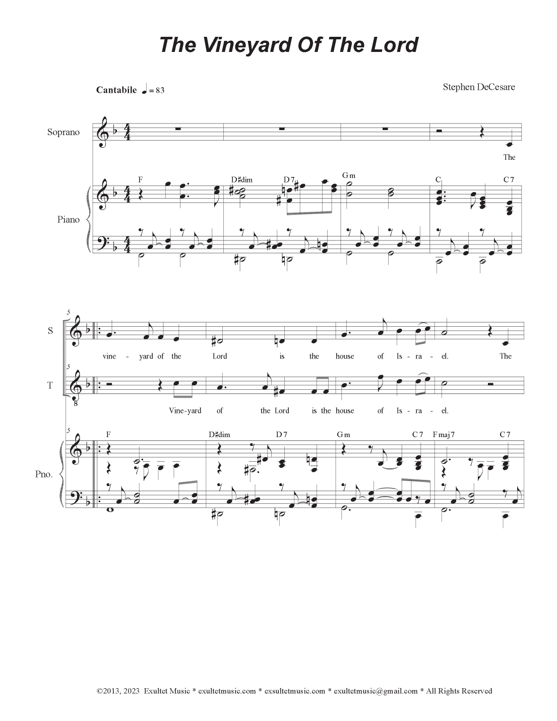 The Vineyard Of The Lord (Duet for Soprano and Tenor solo)