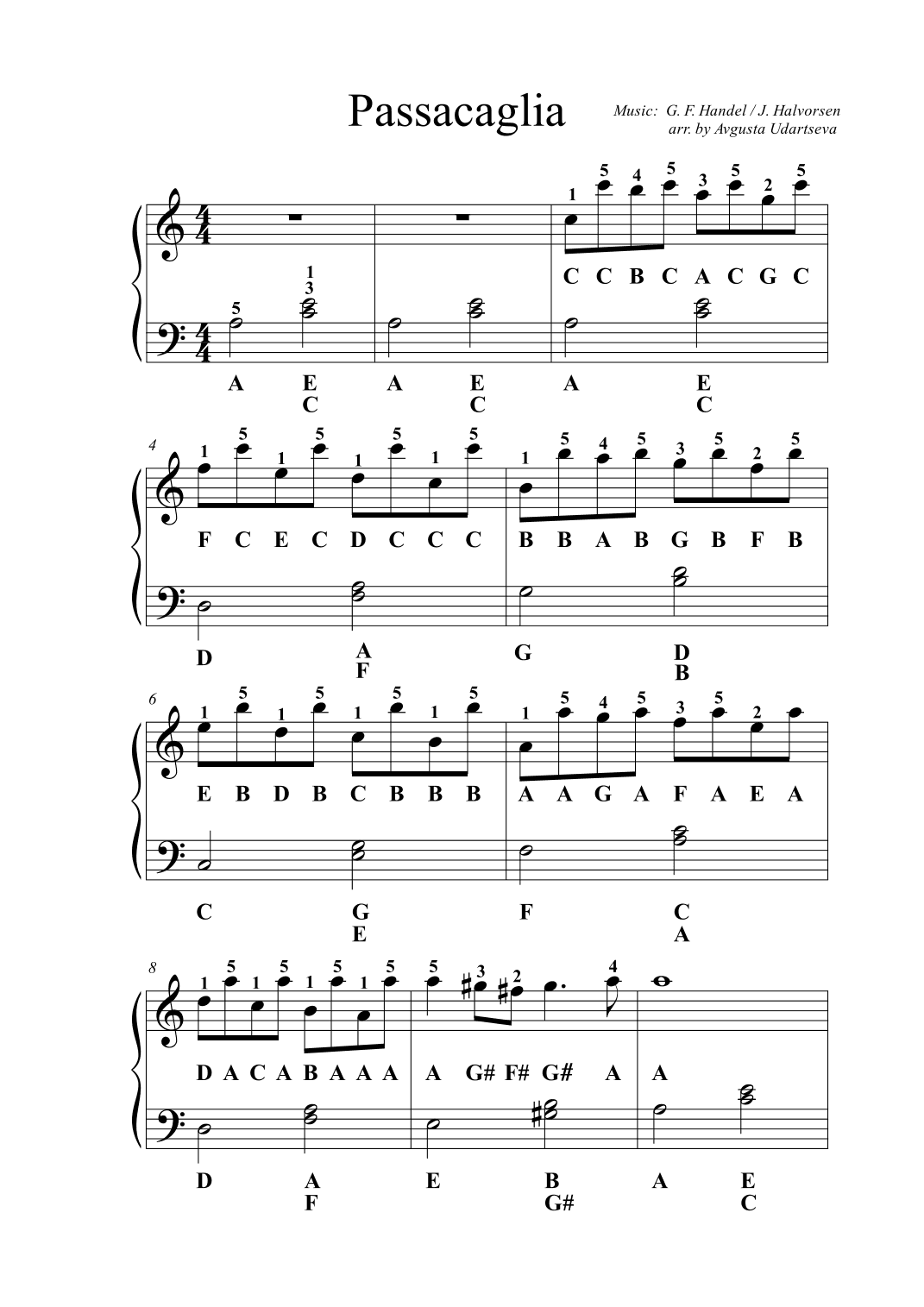 Passacaglia - Very Easy 2 Hands, with letters (arr. Avgusta Udartseva)