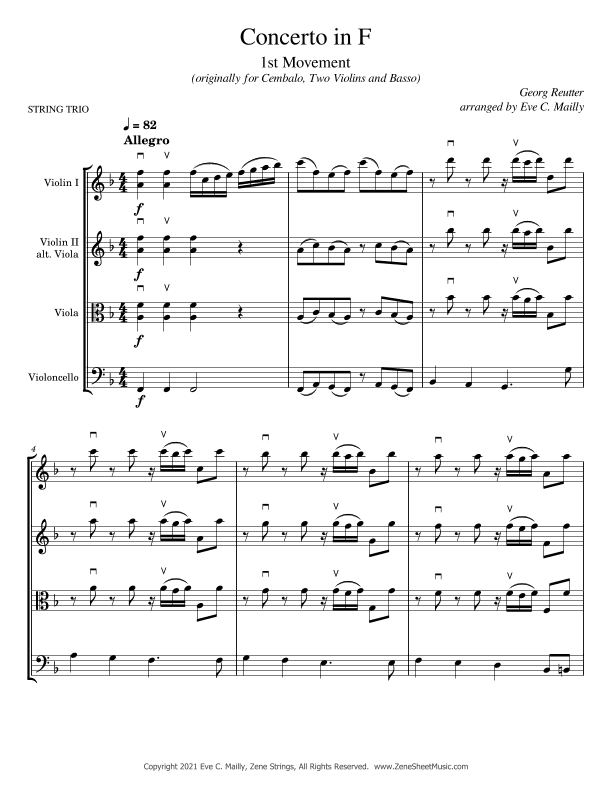 Concerto in F - 1st movement - Reutter - String Trio (arr. Eve C. Mailly - Zene Strings)