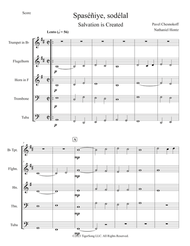 Spaséñiye, Sodelal (Salvation is Created) for Brass Quintet (arr. Nathaniel Hontz)