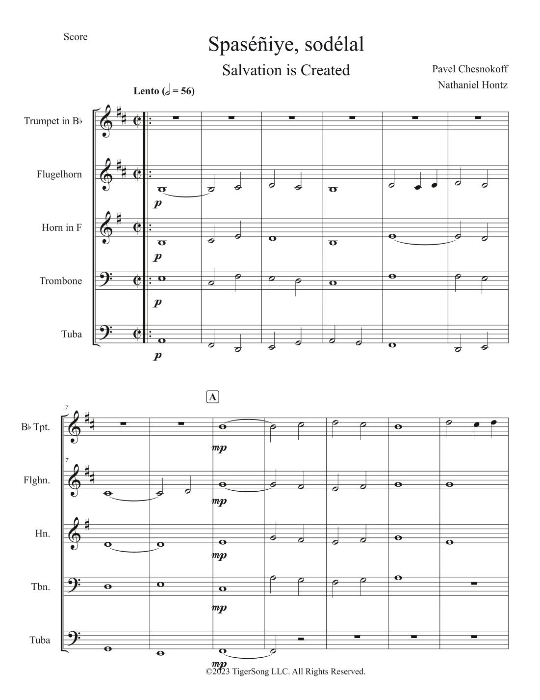 Spaséñiye, Sodelal (Salvation is Created) for Brass Quintet (arr. Nathaniel Hontz)