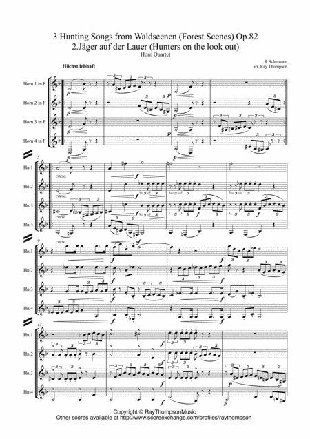 Schumann: 3 Hunting Songs from Waldscenen (Forest Scenes) Op.82 - horn quartet (arr. Ray Thompson)