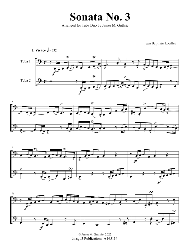 Loeillet: Sonata No. 3 for Tuba Duo (arr. James M. Guthrie)