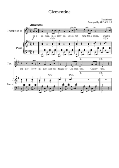 Clementine - Trumpet Bb + Piano Accompaniment (arr. G.D.V.S.L.J)