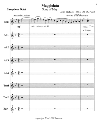 Maggiolata-Hubay-saxophone octet (arr. Phil Beaman)