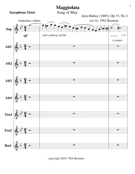 Maggiolata-Hubay-saxophone octet (arr. Phil Beaman)