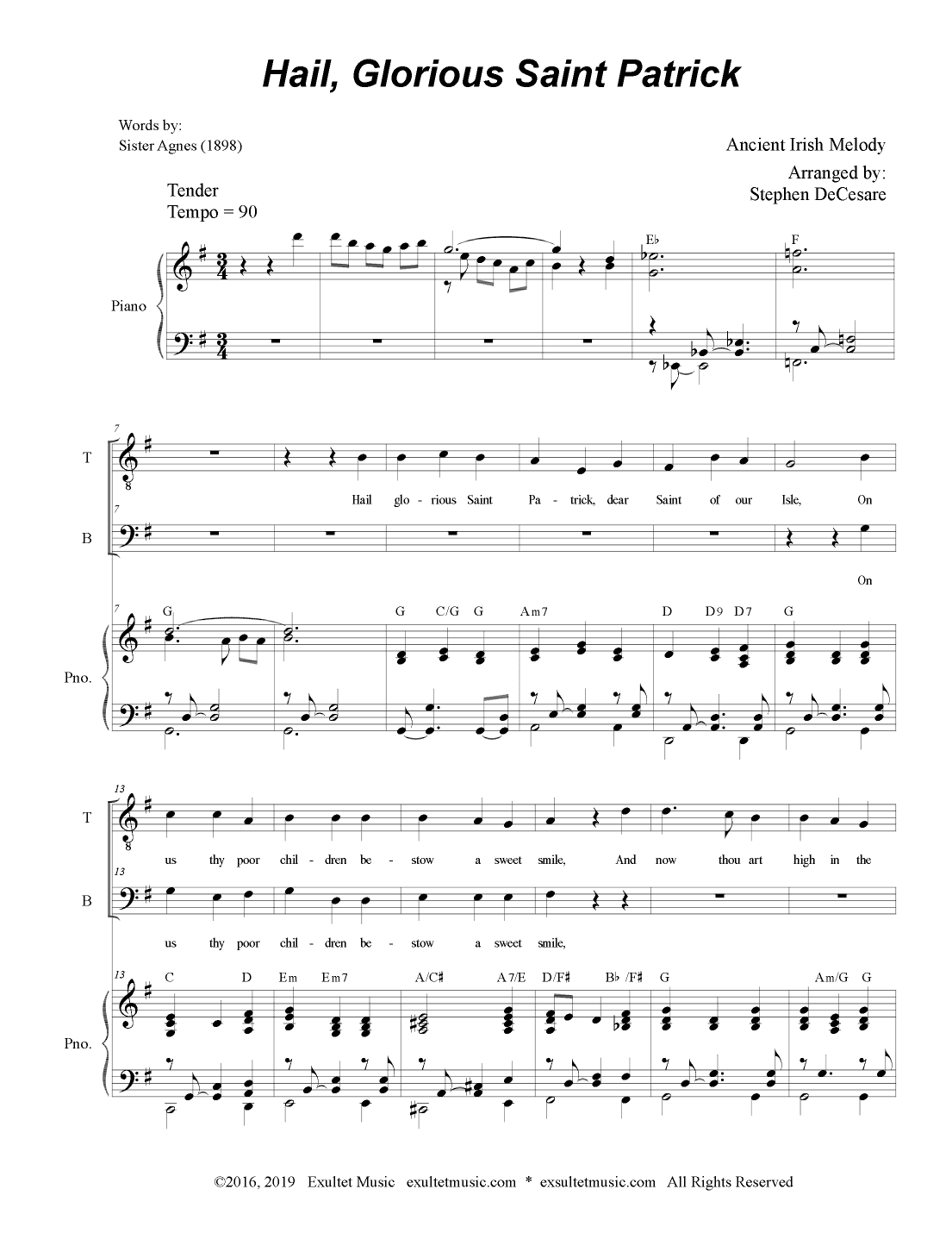 Hail, Glorious Saint Patrick (for 2-part choir - (TB) (arr. Stephen DeCesare)