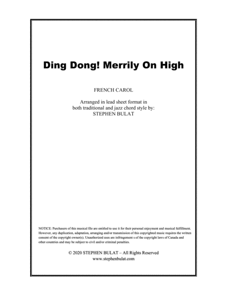 Ding Dong! Merrily On High - Lead sheet arranged in traditional and jazz style (key of C) (arr. Stephen Bulat)