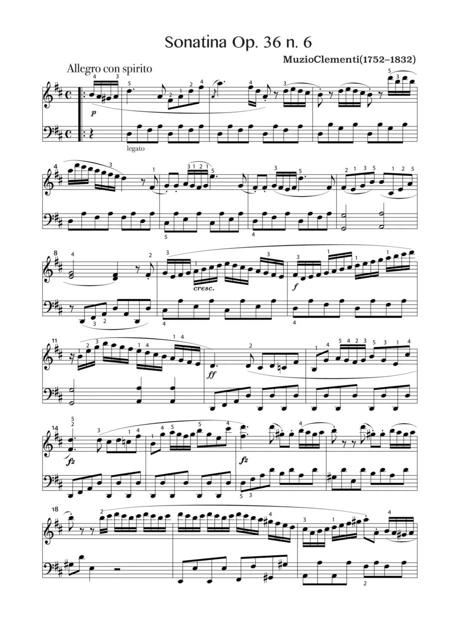 Sonatina in D major, Op 36 No 6 (arr. Adrienne Low)