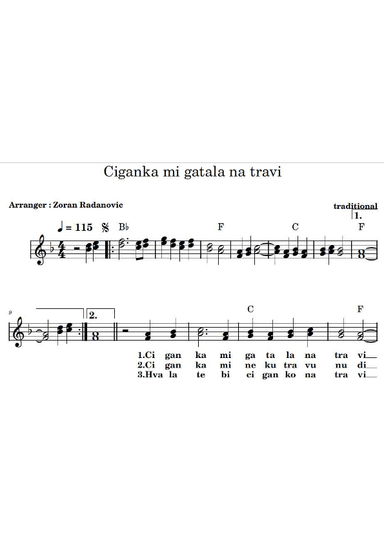 Ciganka mi gatala na travi - lead sheet (arr. Zoran Radanovic)