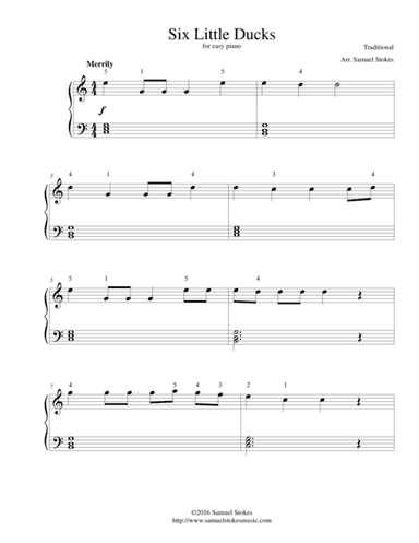 Six Little Ducks - for easy piano (arr. Samuel Stokes)