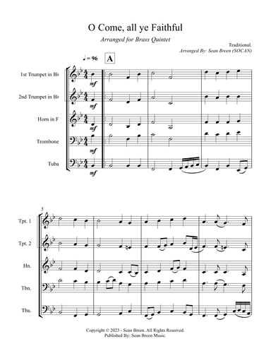 O Come, all ye Faithful - Brass Quintet (arr. Sean Breen)