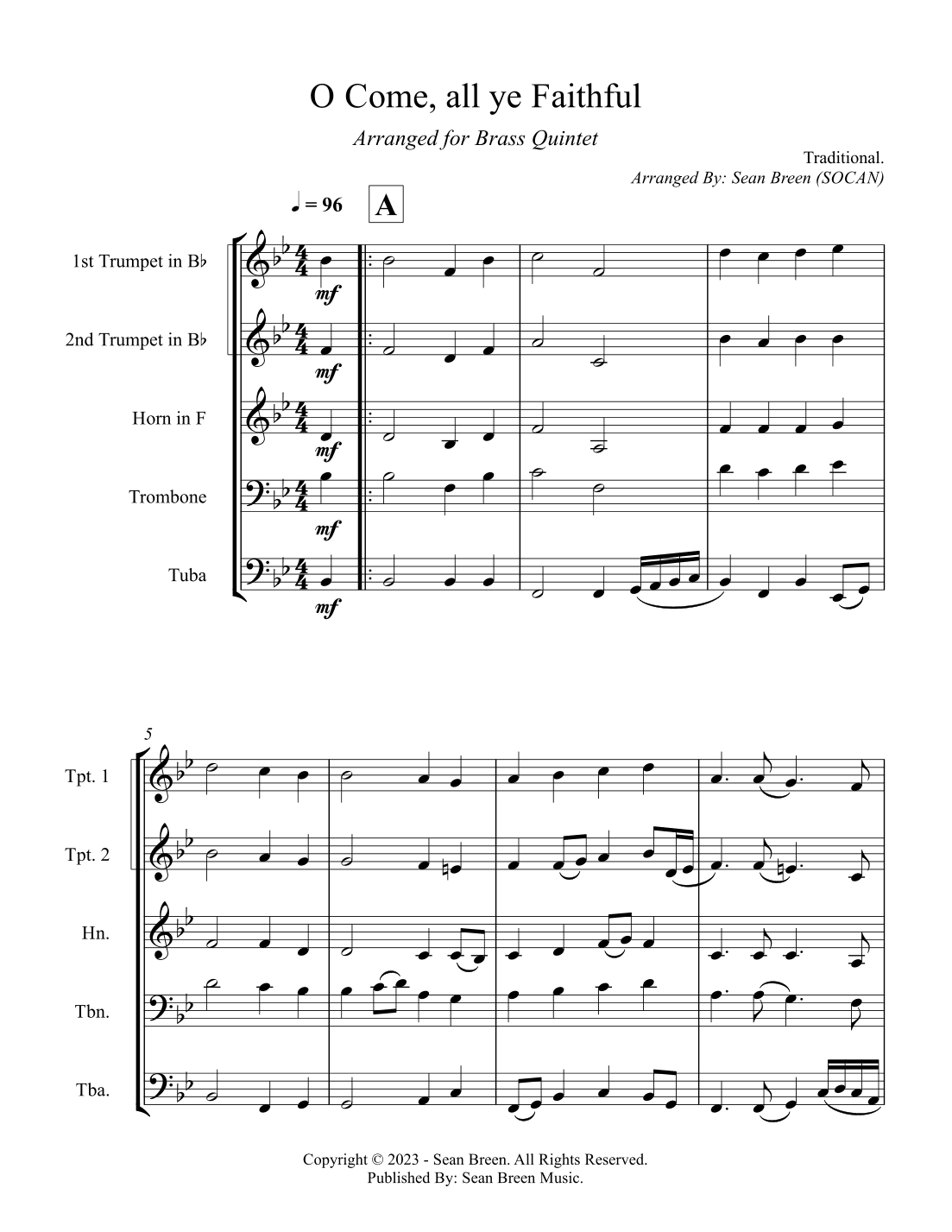 O Come, all ye Faithful - Brass Quintet (arr. Sean Breen)