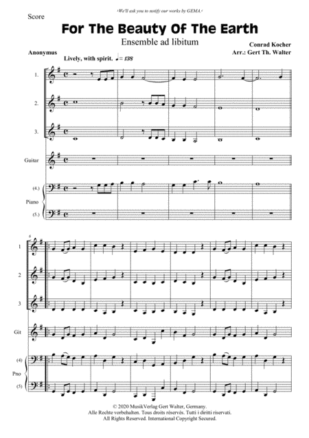 For The Beauty Of The Earth (arr. Gert Th. Walter)