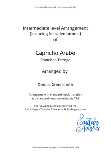Capricho Arabe Intermediate arrangement for Guitar (arr. Dennis Greensmith)