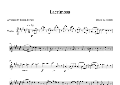 Lacrimosa in F# Major - For Violin (arr. Braian Borges)