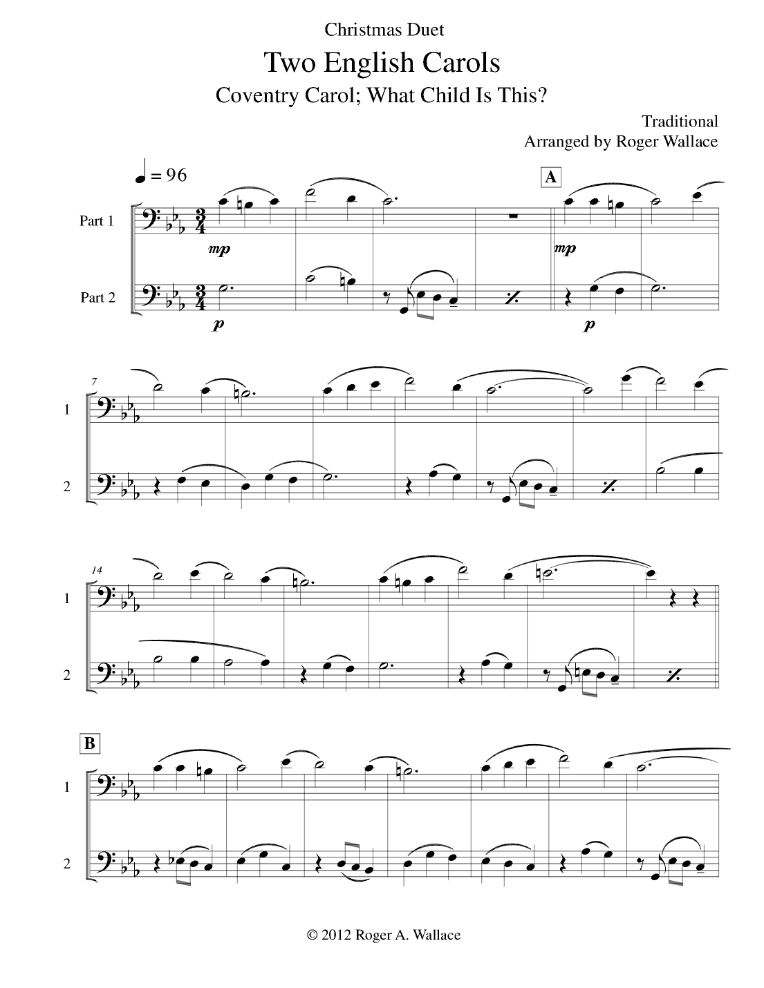 Two English Carols (Coventry Carol; What Child Is This?) - Bassoon Duet (arr. Roger Wallace)